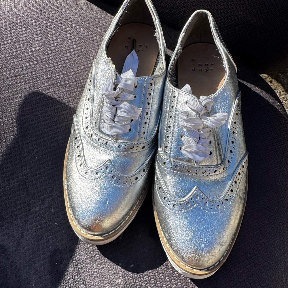 Metallic Silver shoes with White Laces